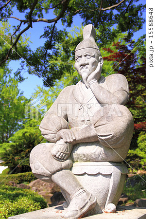 5月愛知 岡崎公園内にある徳川家康しかみ像の写真素材