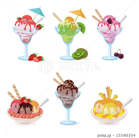Glasses and Cups with Ice Cream, Fruit, Berry Glasses and Cups with Ice Cream, Fruit, Berry 15590354