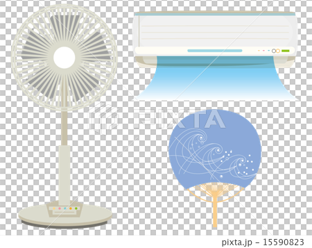 扇風機 エアコン うちわ 夏の涼しいセット3種のイラスト素材