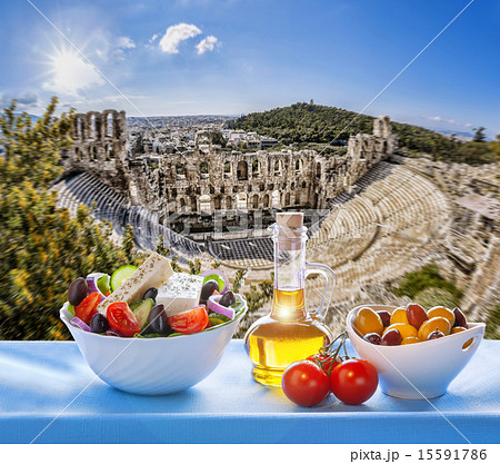 Acropolis with Greek salad in Athens, Greece 15591786