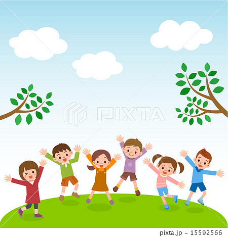 自然の中でジャンプする供たちのイラスト素材 15592566 Pixta