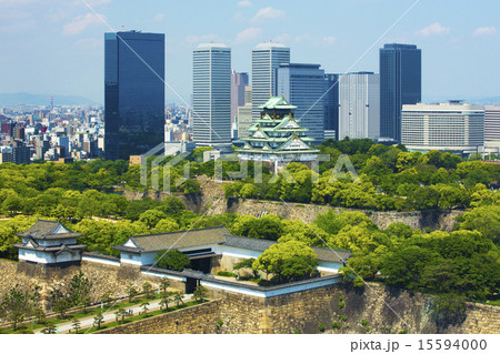 新緑の大阪城と周辺の街並み 15594000