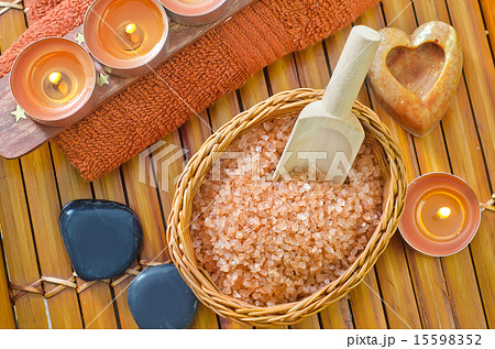 sea salt, soap and towel 15598352