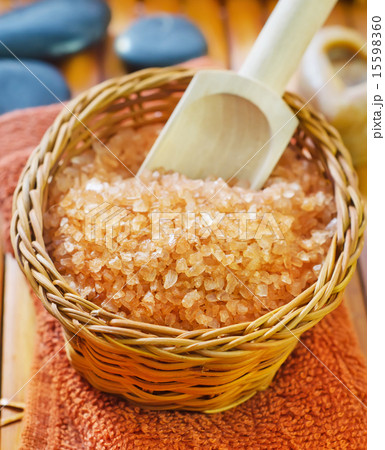 sea salt, soap and towel 15598360