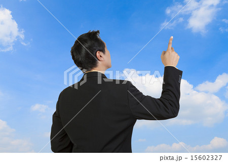 Businessman look and point high 15602327