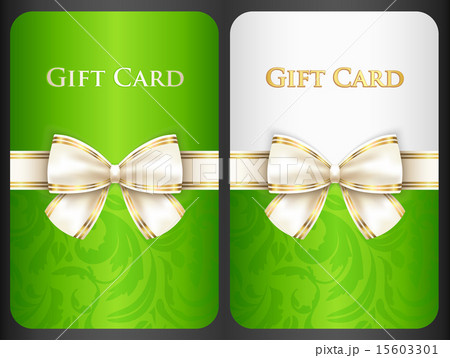 Green gift card with ornament and cream ribbon 15603301