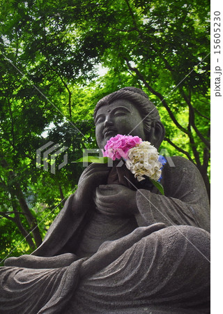 紫陽花を持った仏像 紫陽花を持った仏像 15605230