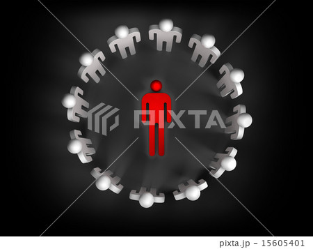 3d people stand in ring with one red lying person 15605401
