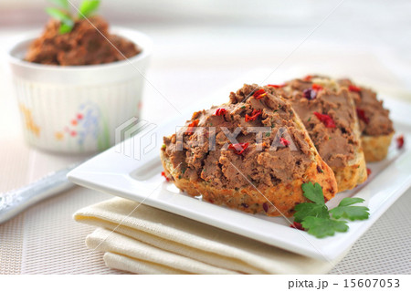 Liver pate with paprika on slices of bread Liver pate with paprika on slices of bread 15607053