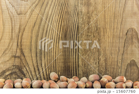 Filberts on a wooden table. Close-up shot. 15607760