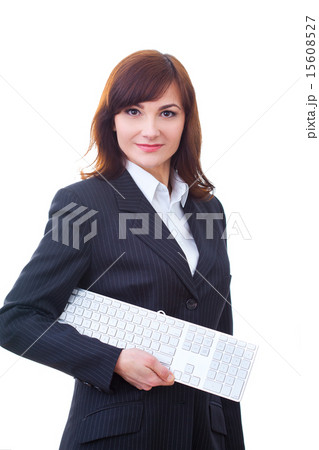 Woman in suit with computer keyboard 15608527