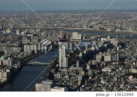 東京　町並み　隅田川　北千住方面 15612999