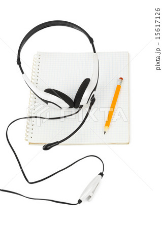 Headphones and notepad Headphones and notepad 15617126