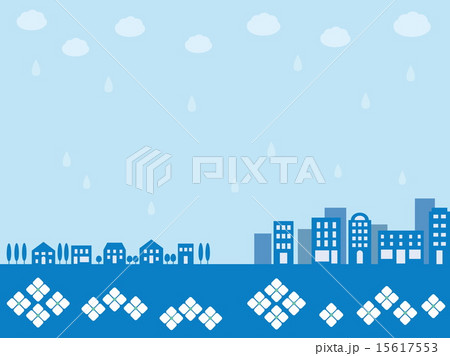 街並み 梅雨 あじさい 雨のイラスト素材