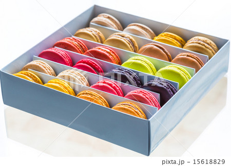 French colorful macarons in a rows 15618829
