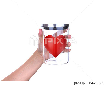 Hand hold Red hearts glass jar with aluminum lid 15621523
