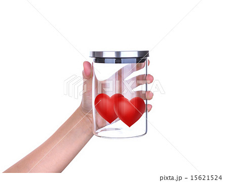 Hand hold Red hearts glass jar with aluminum lid Hand hold Red hearts glass jar with aluminum lid 15621524