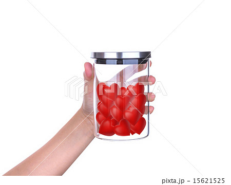 Hand hold Red hearts  glass jar with aluminum lid 15621525