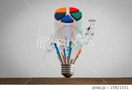 Bulb on the wood table with business graph Bulb on the wood table with business graph 15621551