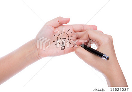 Hand with pen write idea light bulb Hand with pen write idea light bulb 15622087