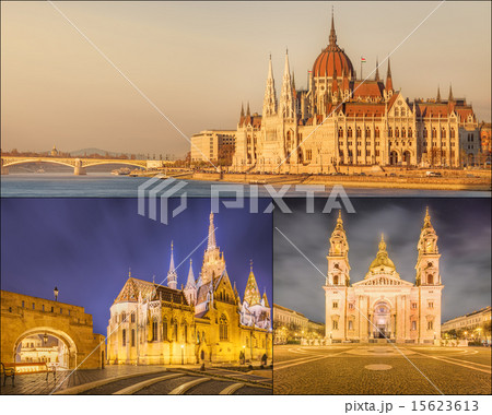 The beauty panorama of attractions Budapest. 15623613
