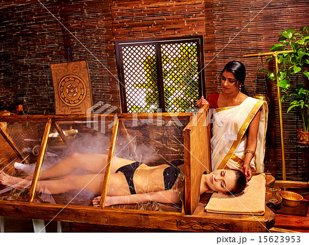 Woman having Ayurveda sauna. 15623953