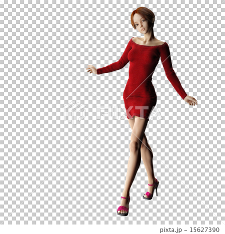 走紅色一件婦女perming3DCG例證材料 15627390