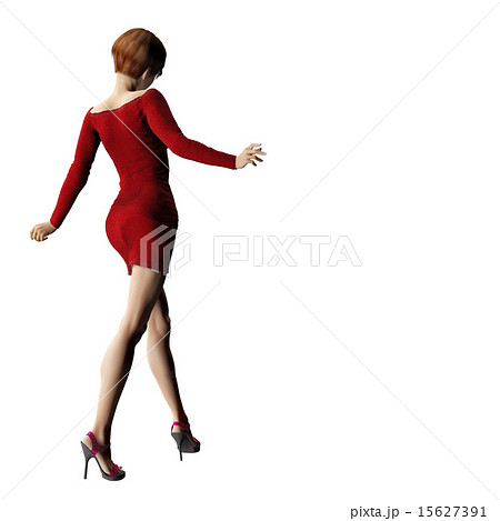 歩く赤いワンピースの女性 Perming3dcg イラスト素材のイラスト素材