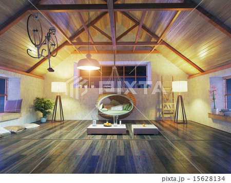 modern attic interior 15628134