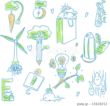 Ecology organic signs eco and bio elements in hand drawn style nature planet protection care 15628252