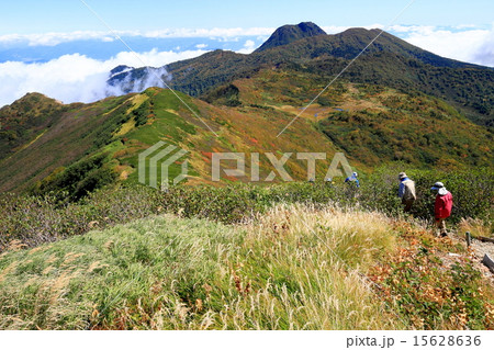 火打山を下る登山者と妙高山 15628636