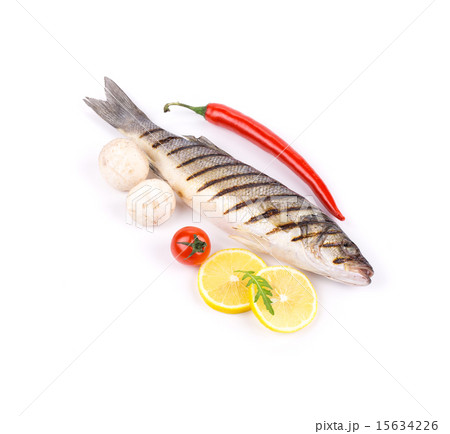 Grilled seabass on plate Grilled seabass on plate 15634226