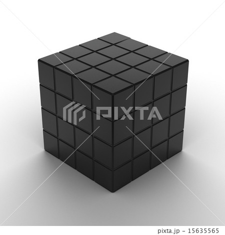 illustration of black cube assembling from blocks 15635565