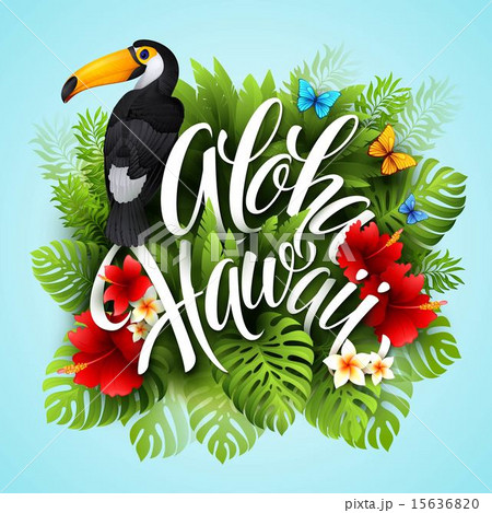 Aloha Hawaii Hand Lettering With Exotic のイラスト素材