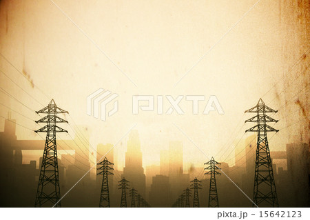 High Voltage Electric Poles Smoggy Metropolis 15642123