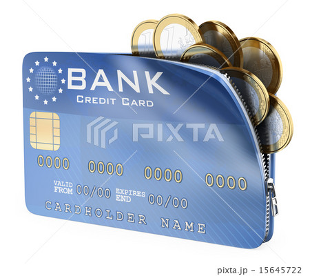 3D Credit card full of euro coins 15645722