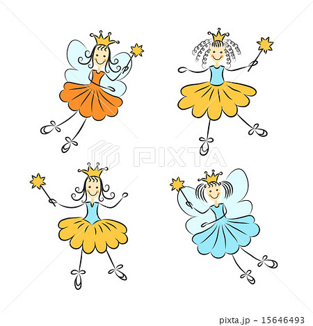 Fairy Princess With A Magic Wand Vector Setのイラスト素材