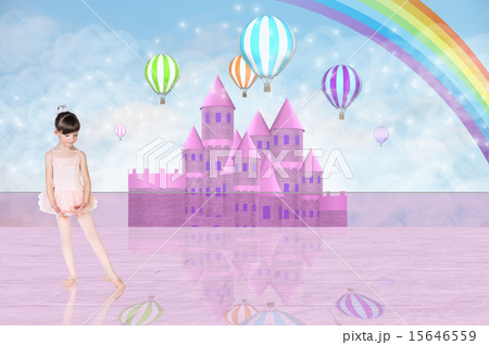 Little balerina in front of a pink fairy castle Little balerina in front of a pink fairy castle 15646559