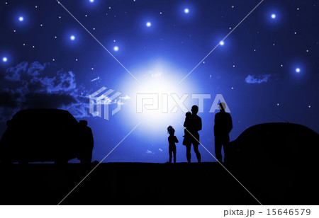 Man with baby on sunset purple sky 15646579