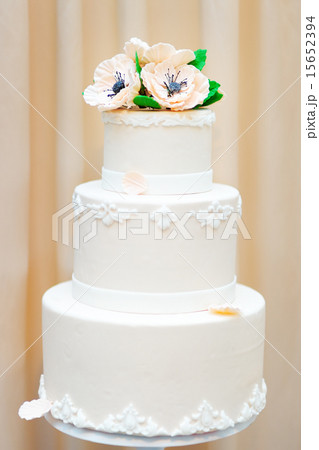 Delicious white wedding or birthday cake  15652394