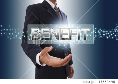 Businessman hand showing benefit button 15653496