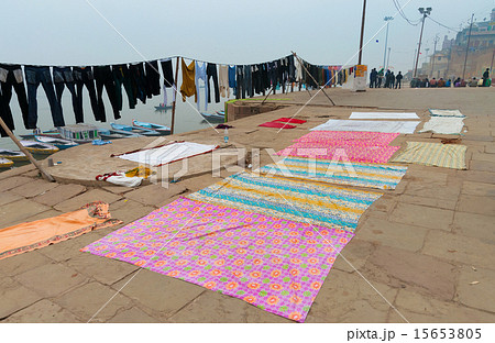 Laundry drying near Ganga river in Ghat. Varanasi Laundry drying near Ganga river in Ghat. Varanasi 15653805