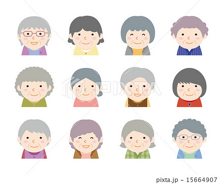 色んな髪型 おばあさん アイコンのイラスト素材 15664907 Pixta