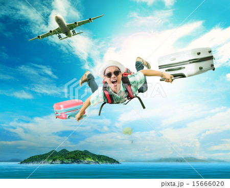 young man flying from passenger plane 15666020