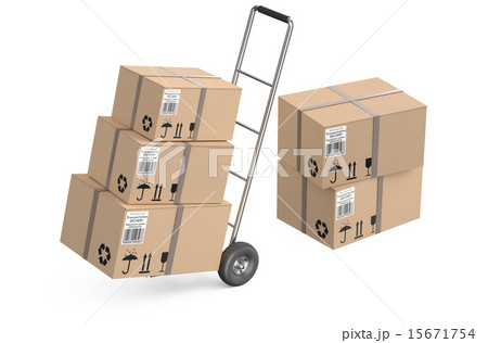 Hand truck with cardboard boxes 15671754