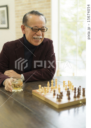 チェスをするシニア男性 チェスをするシニア男性 15674054