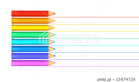 レインボーカラーの色鉛筆のイラスト素材