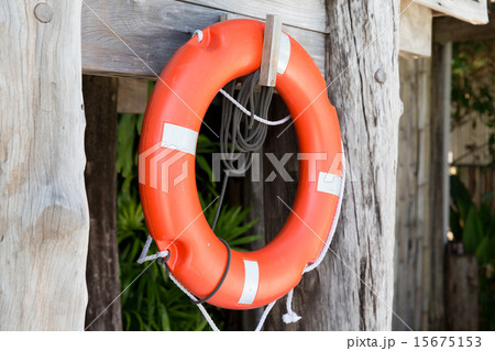 lifebuoy or life preserver hanging on rescue booth 15675153