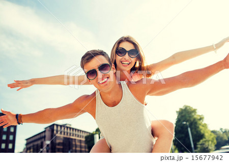 smiling couple having fun in city smiling couple having fun in city 15677942