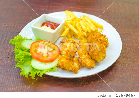 French potato fries with tomato salad ketchup  15679467
